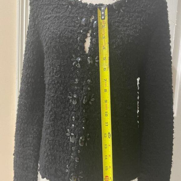 CHICOS TWEED SWEATER BLACK JEWELED Sz M FRINGED EMBELLISHMENT SOPHISTICATED - Picture 4 of 16